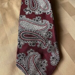 Paisley Patterned Extra long‎ Tie - Red and Gray